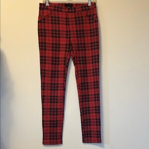 Sanctuary red & black plaid stretch pants fake pockets new w/o tags size XS NWOT